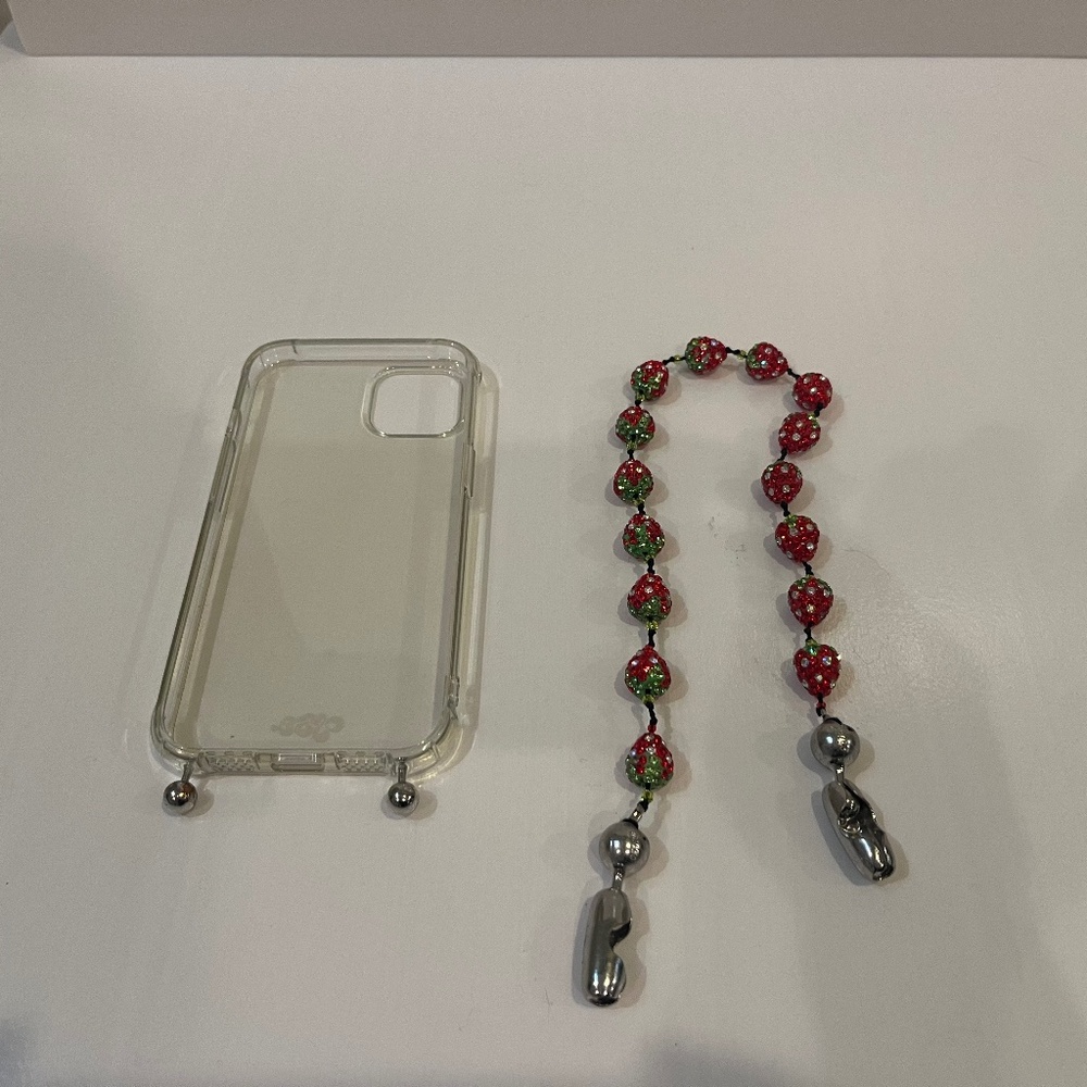 Ossa iPhone 13 case & rhinestone strawberry wristlet